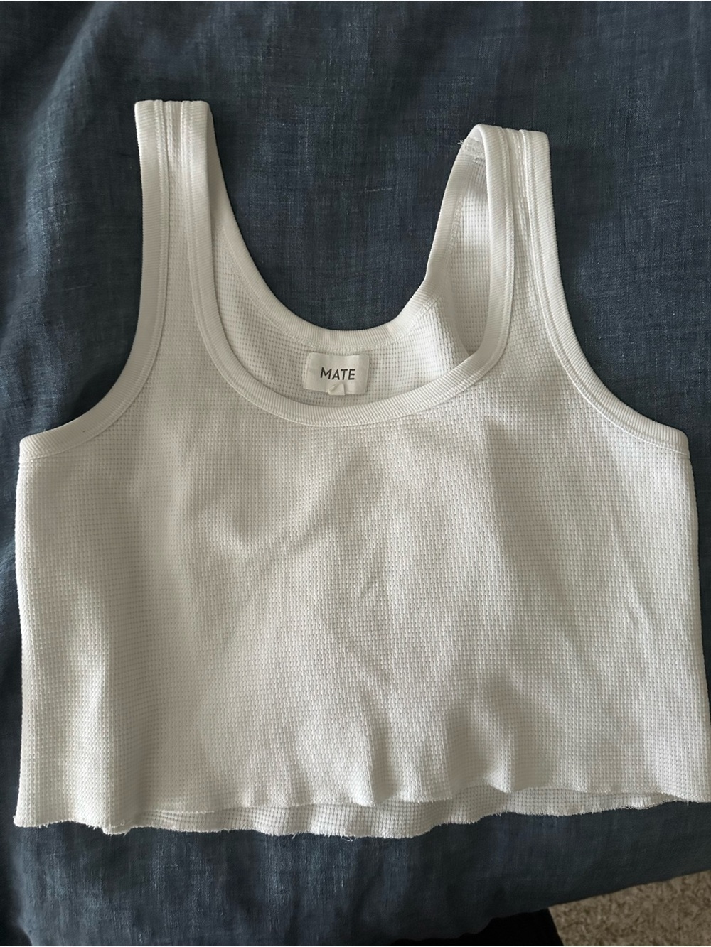 MATE the Label White Waffle Knit Crop Tank